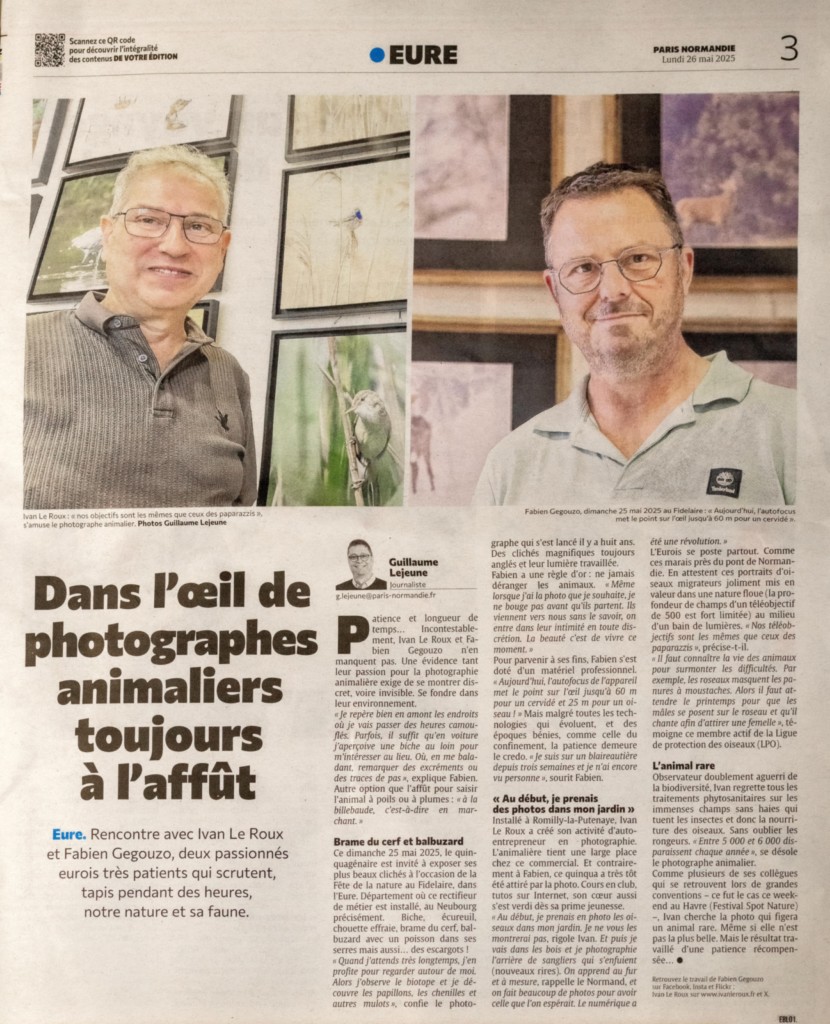Journal paris Normandie Ivan Le Roux exposition photographe animalier